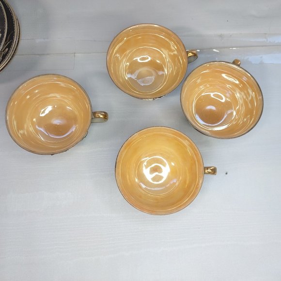 Vintage Occupied Japan Dragonware Tea Cups Saucer Set (4) Moriage Orange Luster - Picture 8 of 12